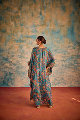 Blue printed cowl  kaftan