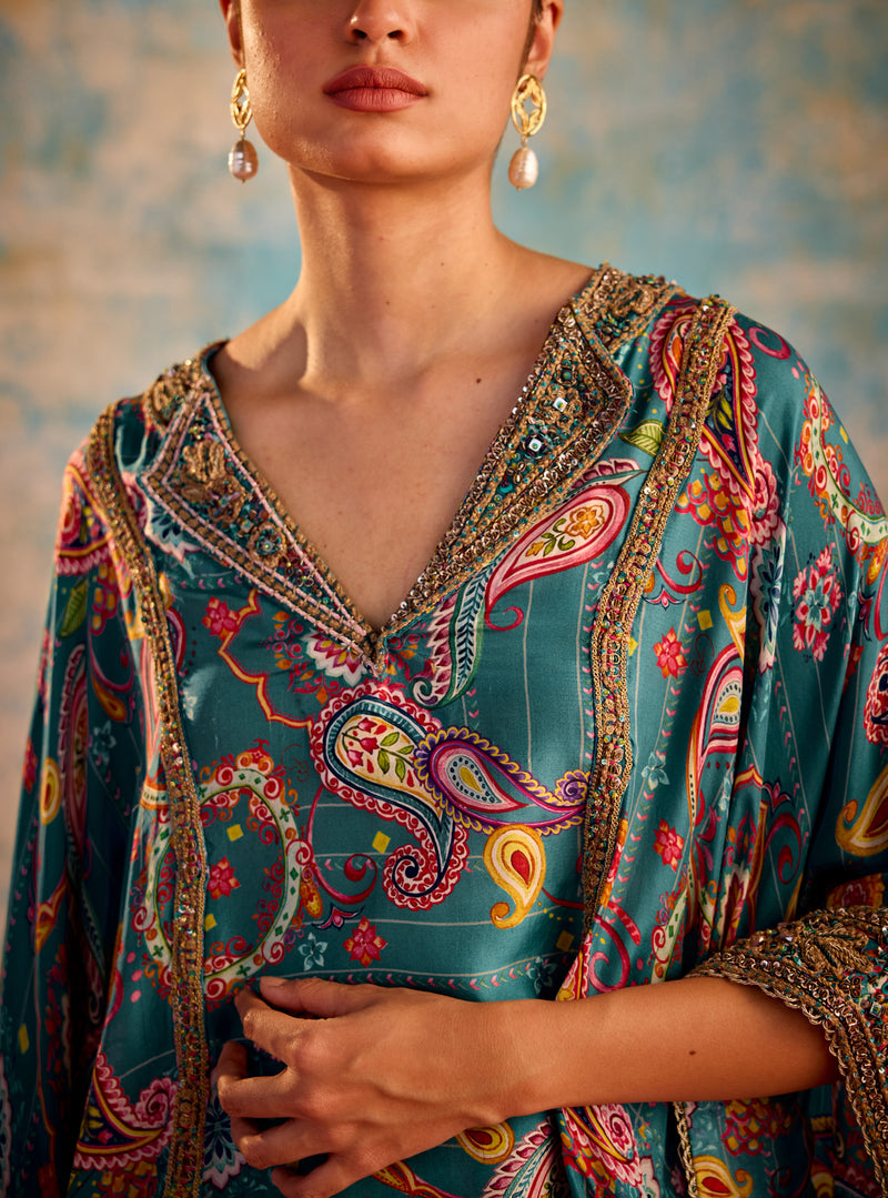 Blue printed cowl  kaftan