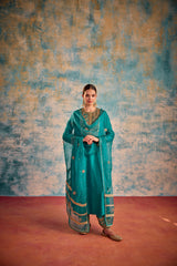 Turquoise Blue embroidered suit