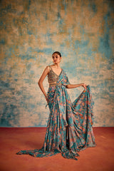 Blue printed sari