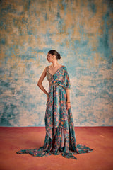 Blue printed sari