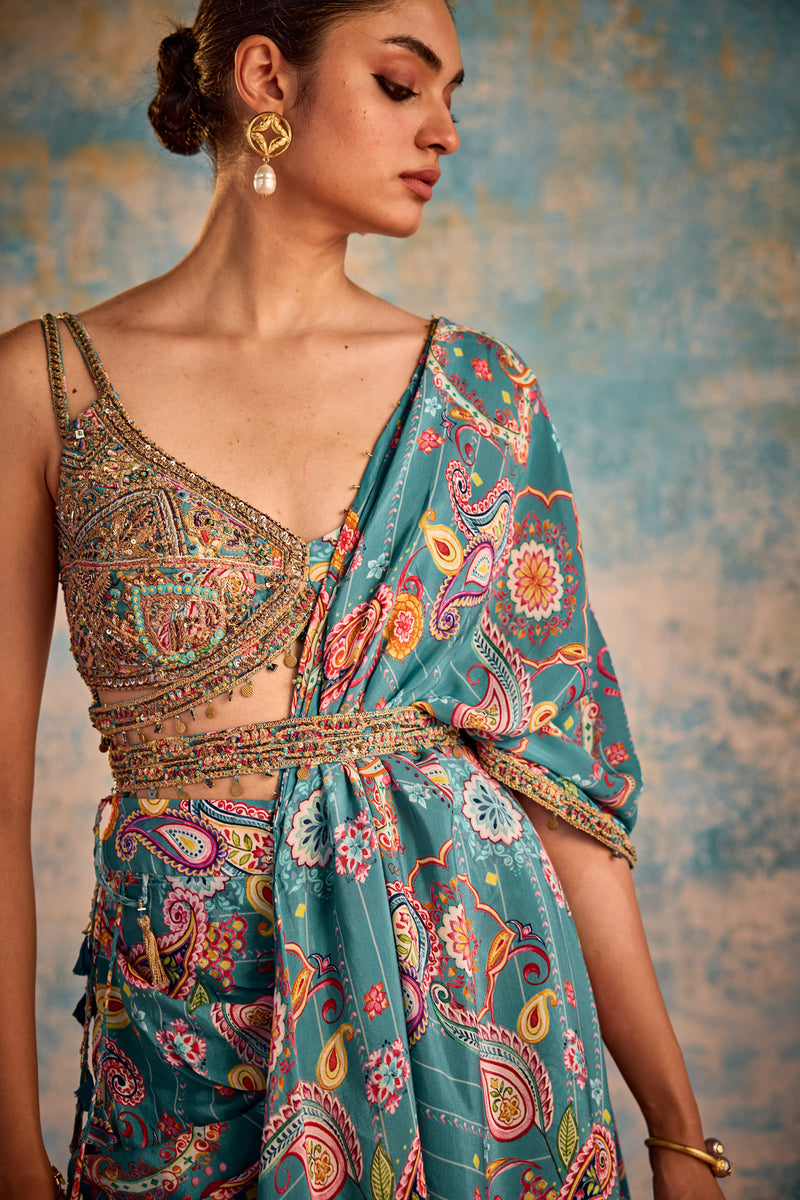 Blue printed sari