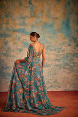 Blue printed sari