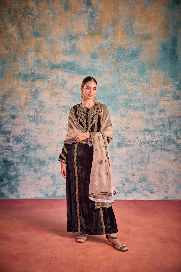 Embroidered velvet suit with Dupatta