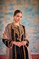 Embroidered velvet suit with Dupatta