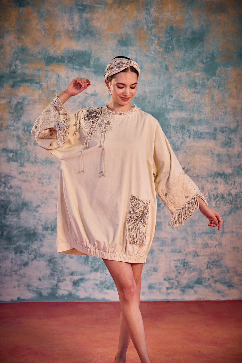 Ivory embroidered short dress