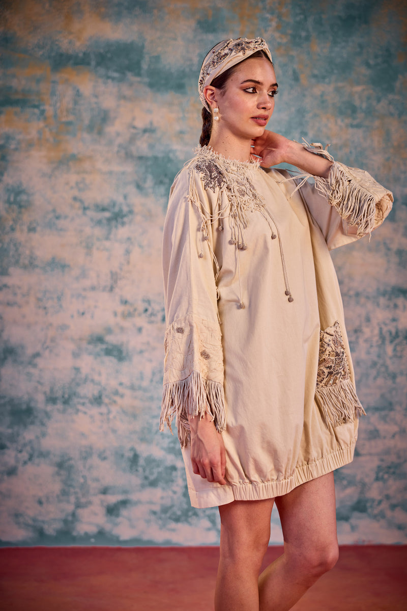 Ivory embroidered short dress