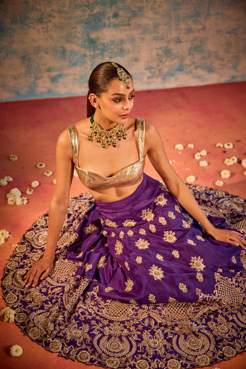 Golden purple Embellished Lehenga with Blouse