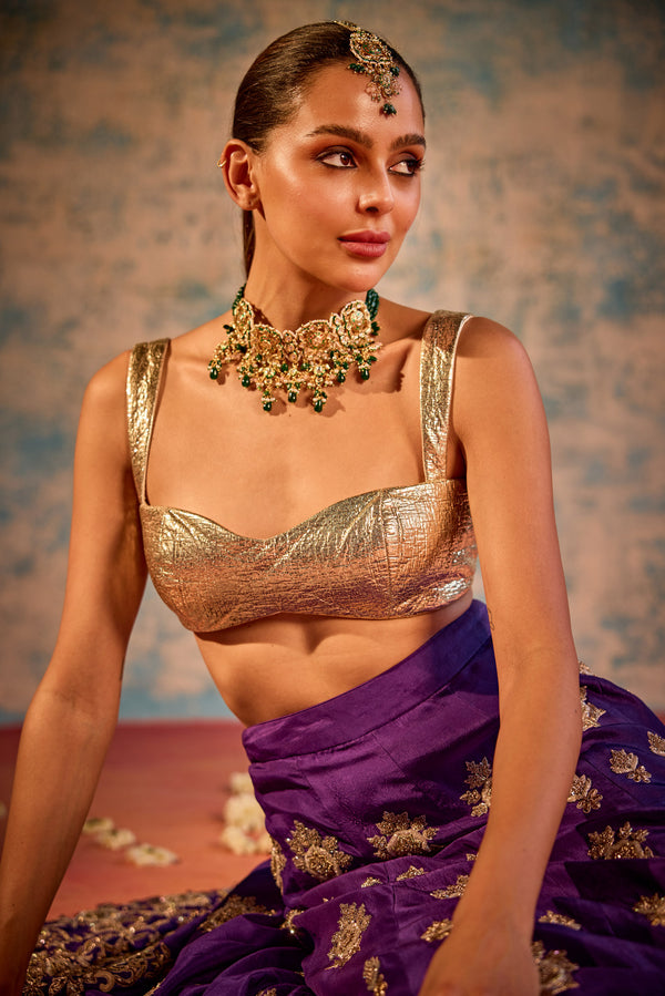 Golden purple Embellished Lehenga with Blouse