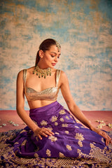 Golden purple Embellished Lehenga with Blouse