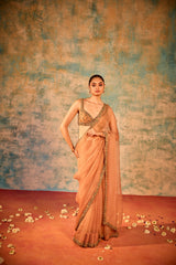 Peach embroidered sari