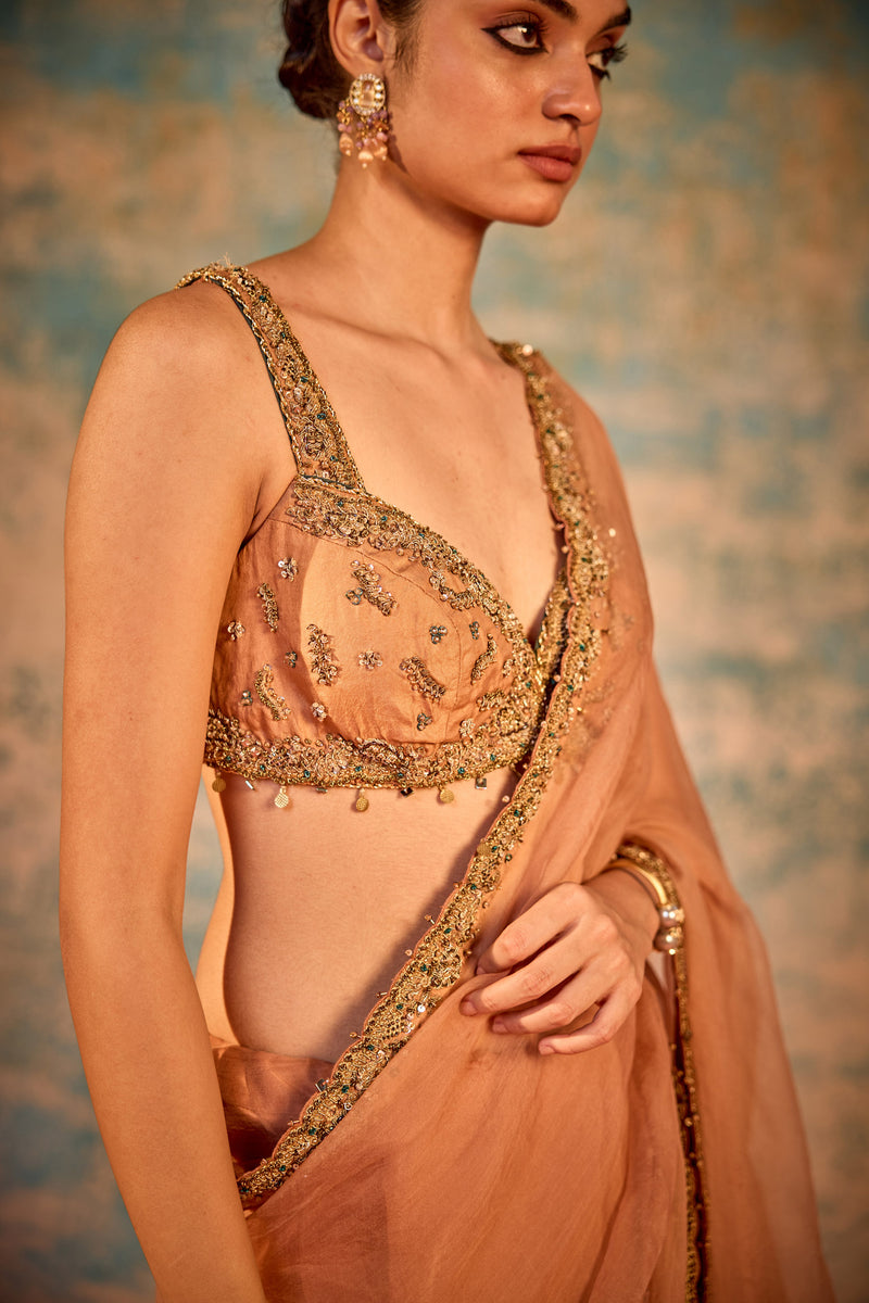 Peach embroidered sari