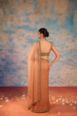 Peach embroidered sari