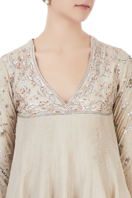 Grey Silk & Net Mukaish Embroidered Lehenga Set