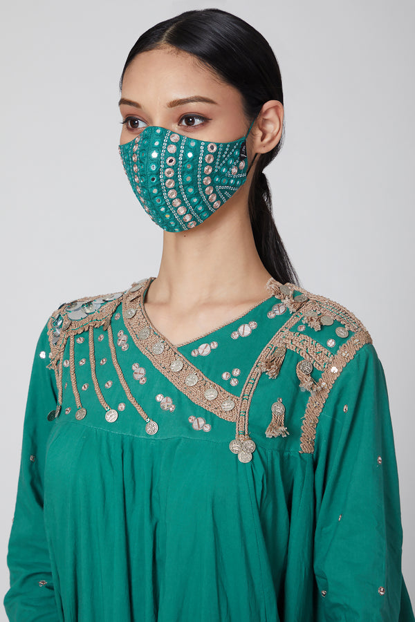 Green Embroidered Mask