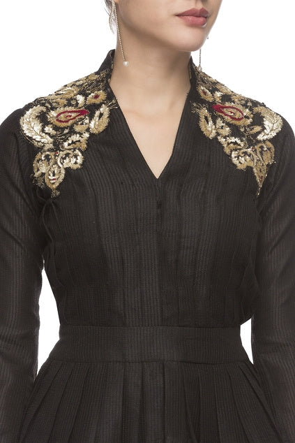 Black Embroidered Peplum Top With Dhoti Skirt