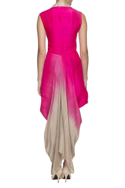 Pink & Beige Silk Draped Gown