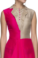 Pink & Beige Silk Draped Gown