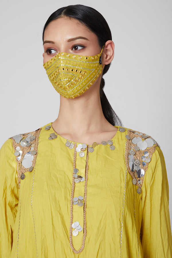 Yellow Embroidered Mask