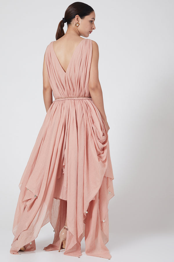Peach Drape Dress With Twist