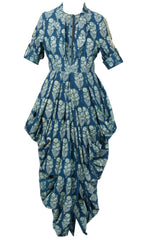 Blue Printed Drape Dress