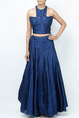 Blue Embellished Top And Lehenga Skirt