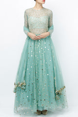 Blue Sequin Work Gown With Dupatta