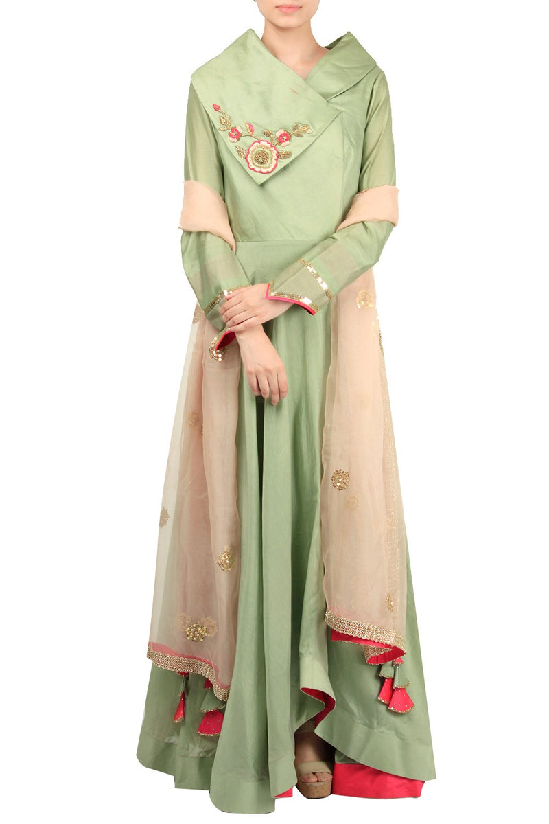 Olive Green Anarkali Dress With Dupatta