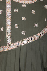 Olive Green Embroidered Layered Kurta Set