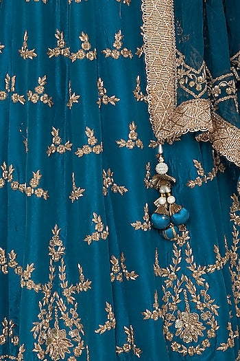 Teal Blue Embroidered Lehenga Set