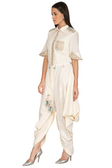 White Embroidered Jumpsuit With Belt