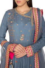 Teal Blue Embroidered Anarkali Set