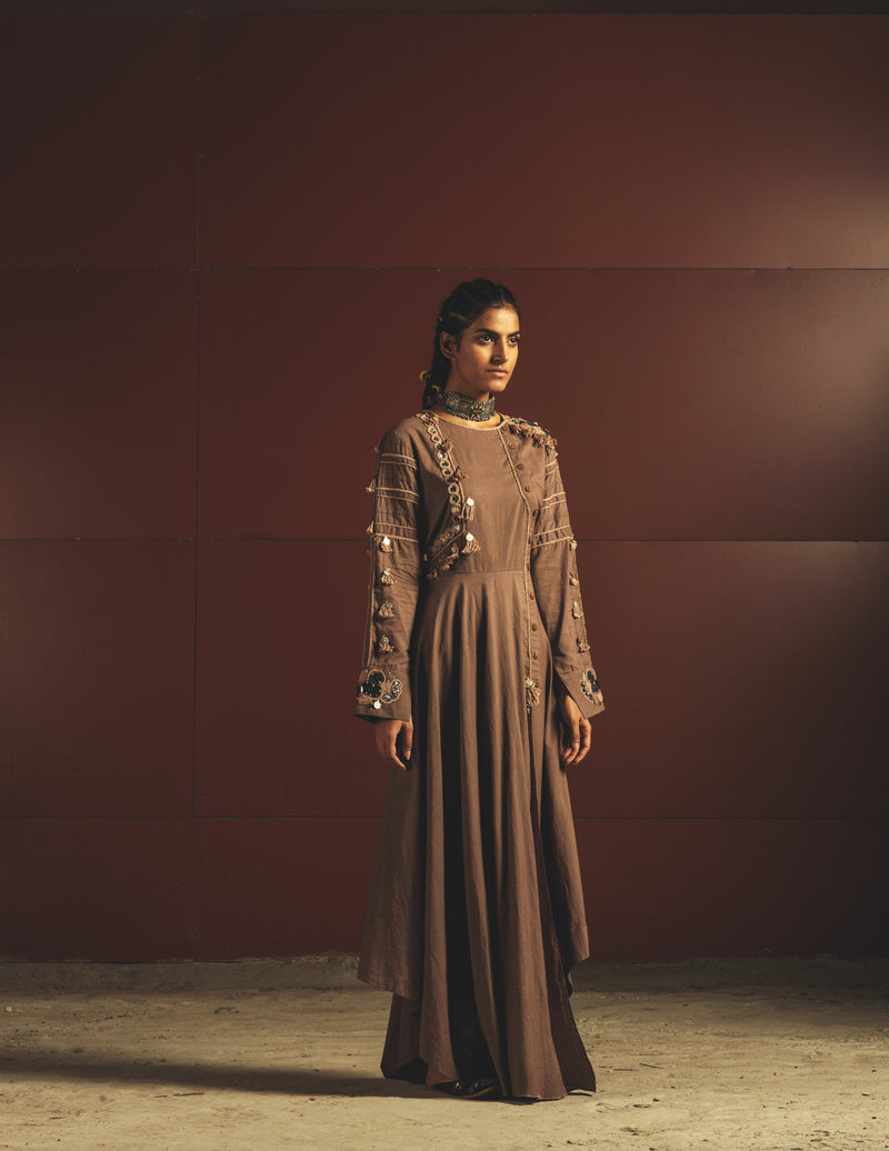 Brown Embroidered Dress