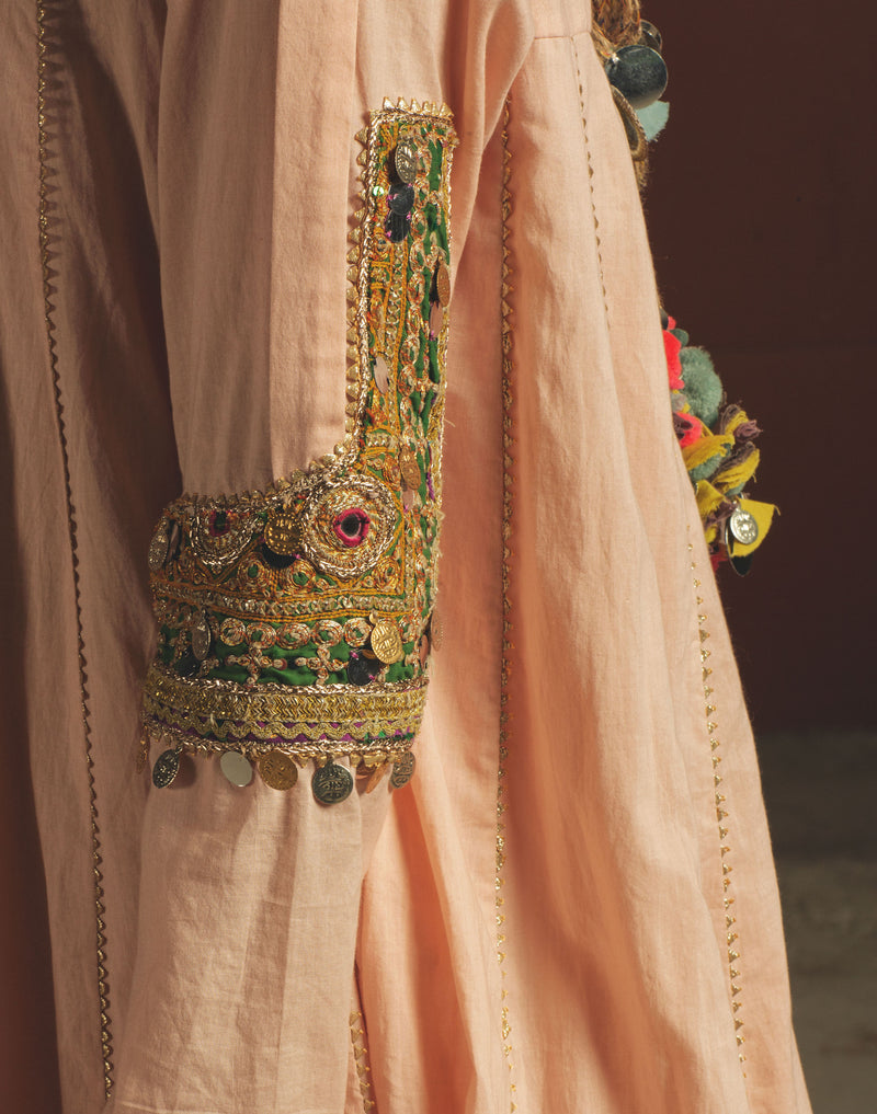 Peach Embellished Short Kurta with Salwar