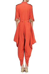 Orange Cowl Drape Jumpsuit
