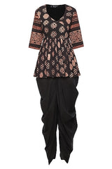 Black Floral Tunic With Dhoti Pants