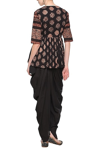 Black Floral Tunic With Dhoti Pants